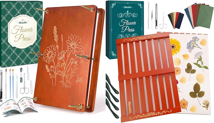 Aboofx 15.7" x 11.8" Extra Large Flower Press Kit, 6 Layers & 8 Layers Wooden Flower Pressing Kit for Adults, DIY Arts and Craft Kit for Pressed Dried Flower Plant Preservation, Gift for Nature Lover
