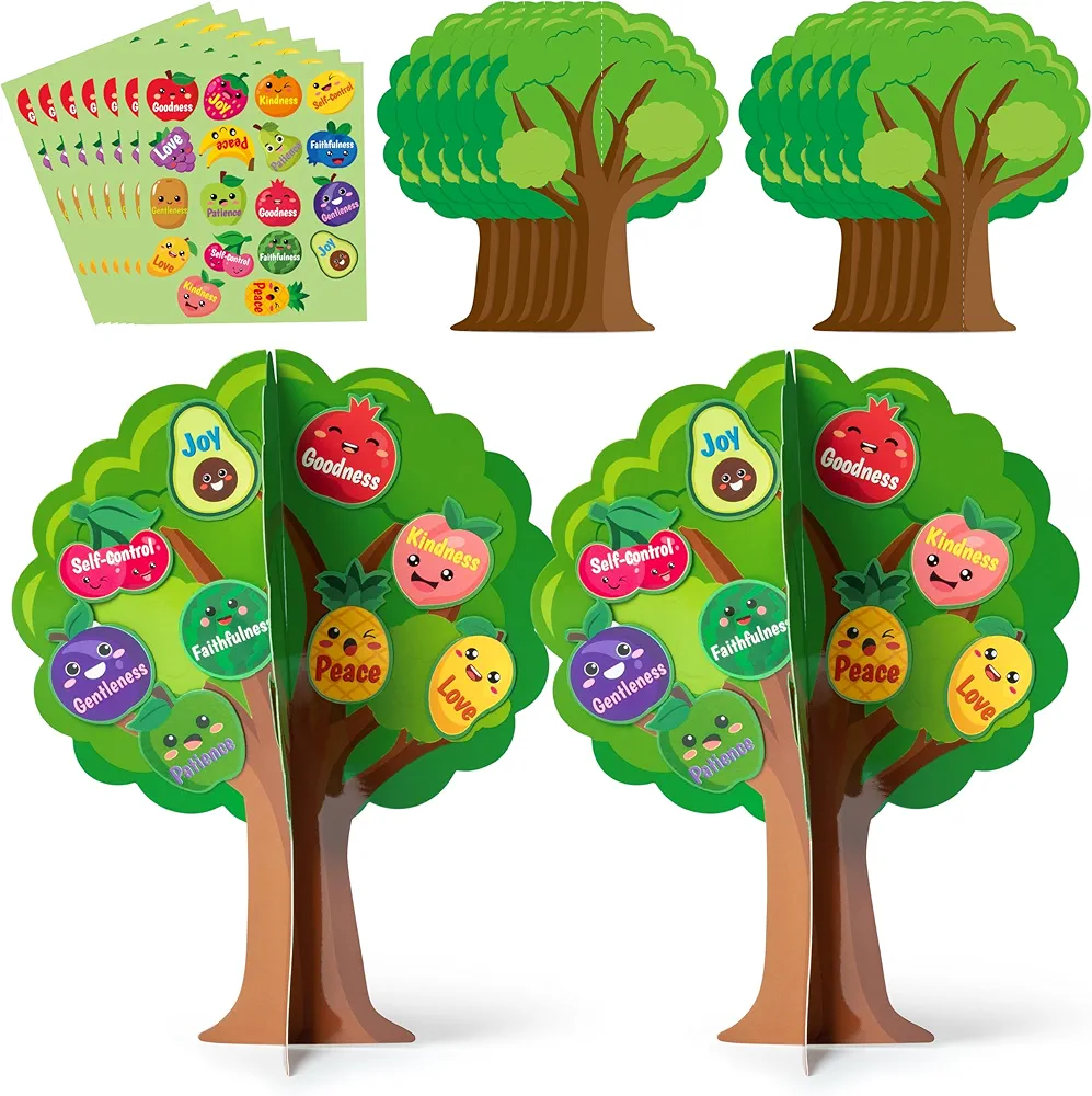 AgincBerry 16 Set Fruit Bible Trees Craft Kits Make Your own Fruit Bible Accents Tree DIY Christian Religious Early Learning Craft Kit Sunday School Classroom Church Craft for Kids Home Fun Activities