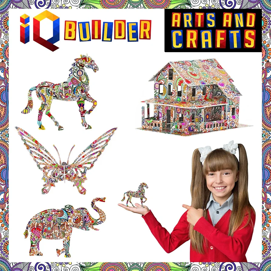 | ARTS and CRAFTS for GIRLS AGE 12 YEAR OLD and UP | 3D ART COLORING PAINTING ANIMAL PUZZLE SET | FUN CREATIVE DIY TOYS | FAMILY CRAFT KIT with SUPPLIES | BEST TOY GIFT for KIDS