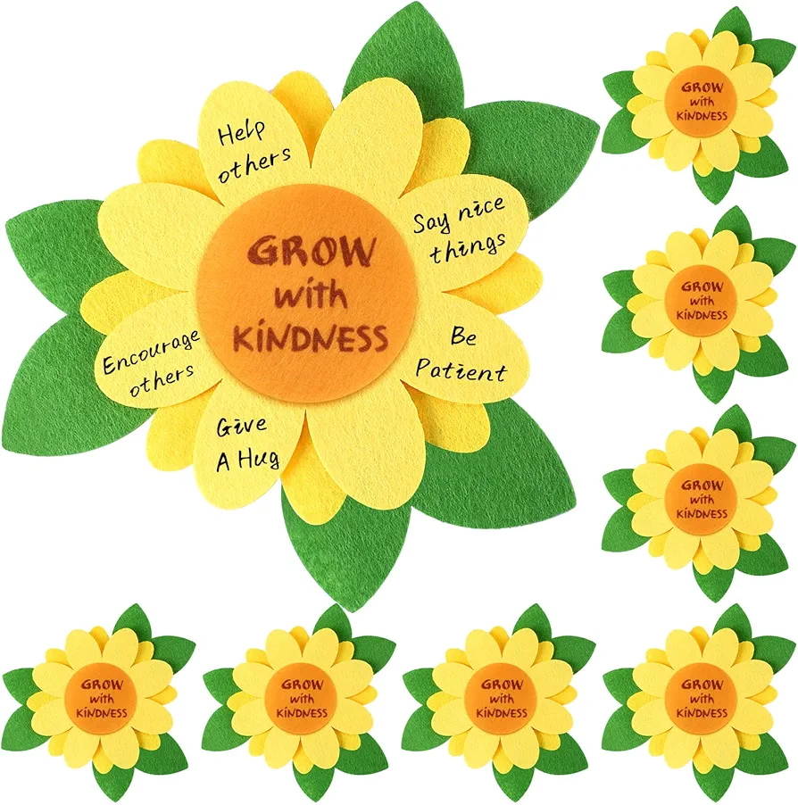 Honoson 24 Pcs Be Kind Sunflower Craft Kit DIY Grow with Kindness Sign Craft Kit Sunday School Crafts Kids' Felt Craft Kits Bulk for Children Summer School Preschool Home Fun Activity Art Projects