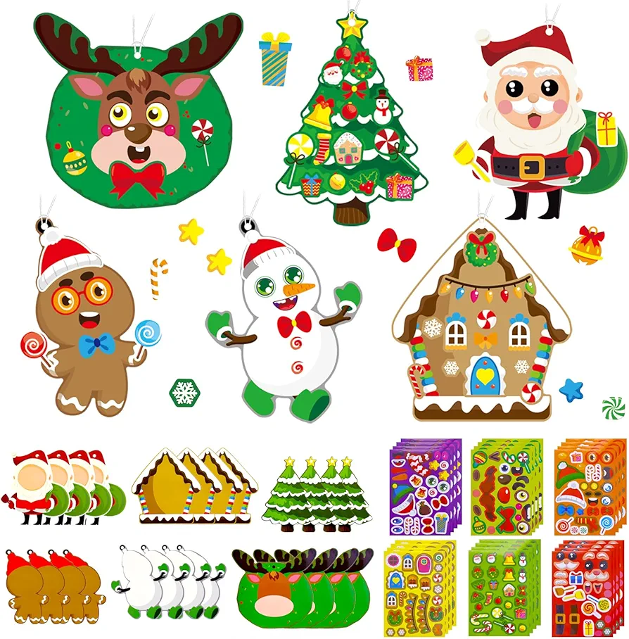 WOOCAI Christmas Crafts for Kids - 24Pcs Christmas Tree Ornaments Stickers Decorations DIY Arts and Crafts Kits Activities for 3 4 5 6 7 8 9 Girls Boys School Classroom Home Party Favors
