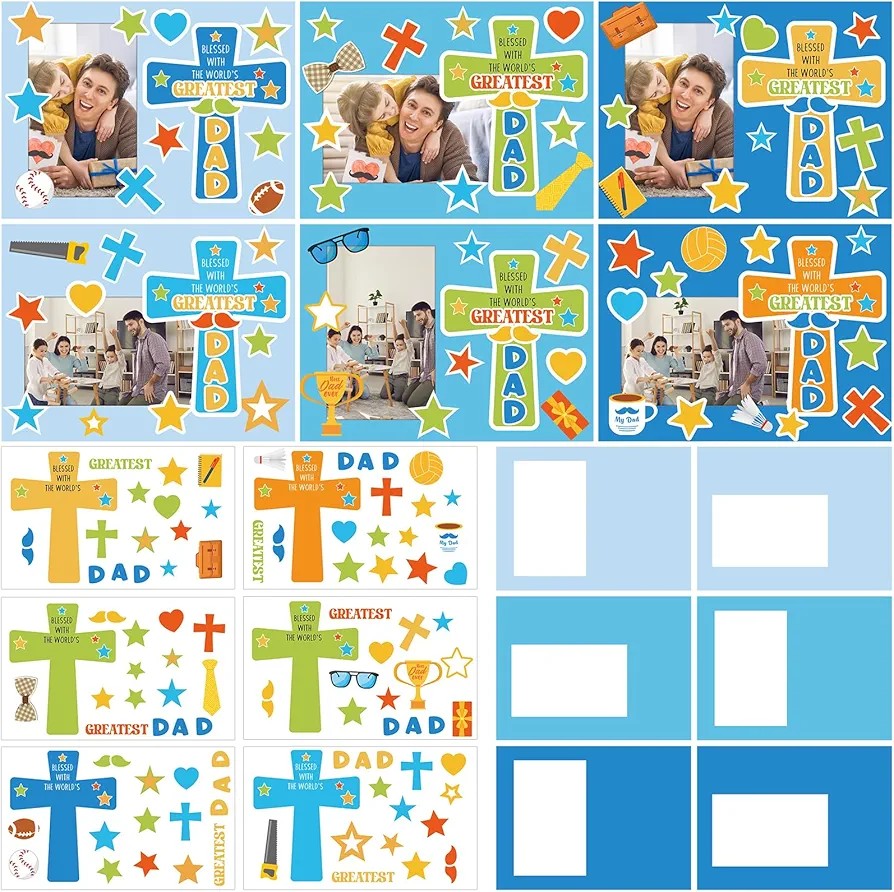 Domensi 24 Sets Father's Day Craft Kit for Kids Bulk Religious Father's Day Picture Frame Craft Kit with Magnet Father's Daytime DIY Craft Gift for Father's Day Sunday School Family Activity Art