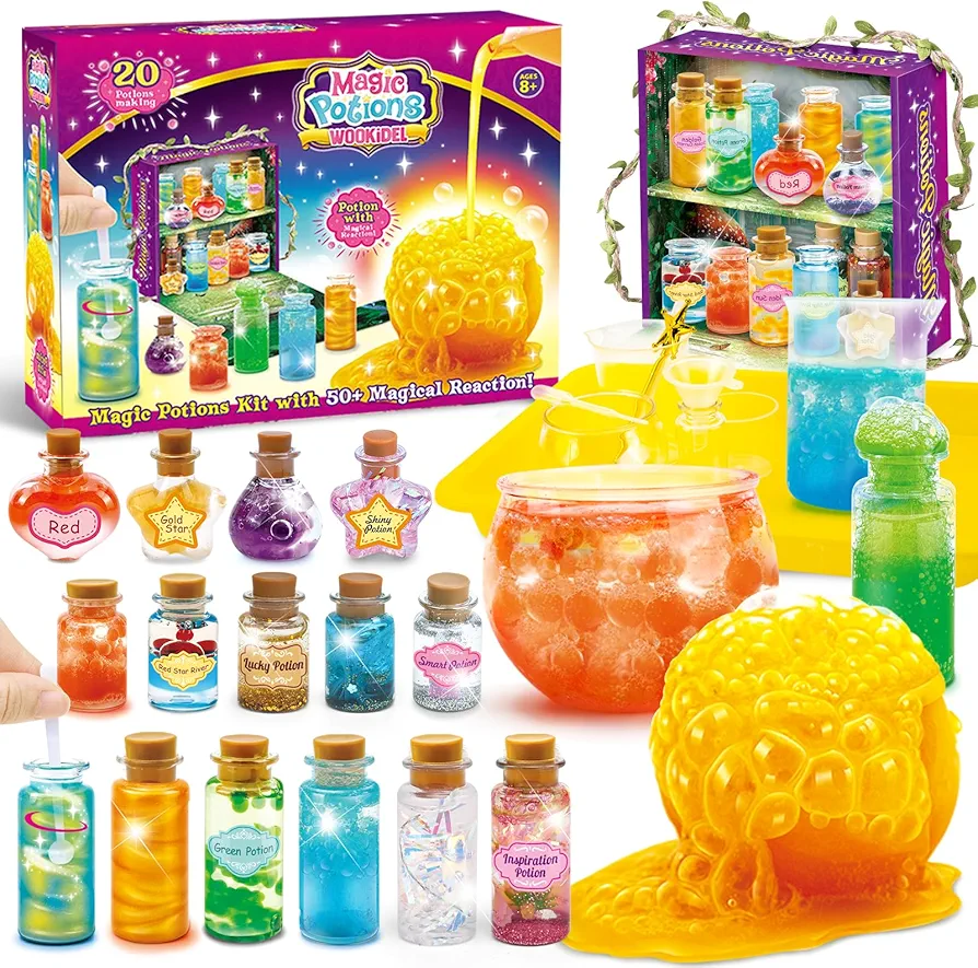 wookidel Fairy Magic Potion Kit for Kids with 20PCS Magic Potion Bottles and Plate - Magical Fairy Potions Making Craft Kit - Gift for Easter, Birthday, Art Crafts Toys for 8 9 10 11 Year Old Girl