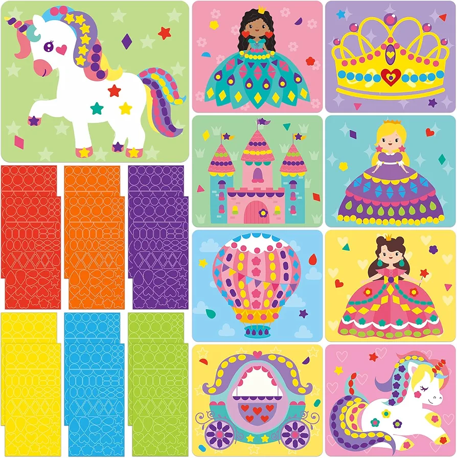 Unicorns & Princesses Foam Sticker Art Craft Kit Geometry Shapes EVA Foam Stickers for Boys Girls Kids DIY Creative Home School Art Class Supplies