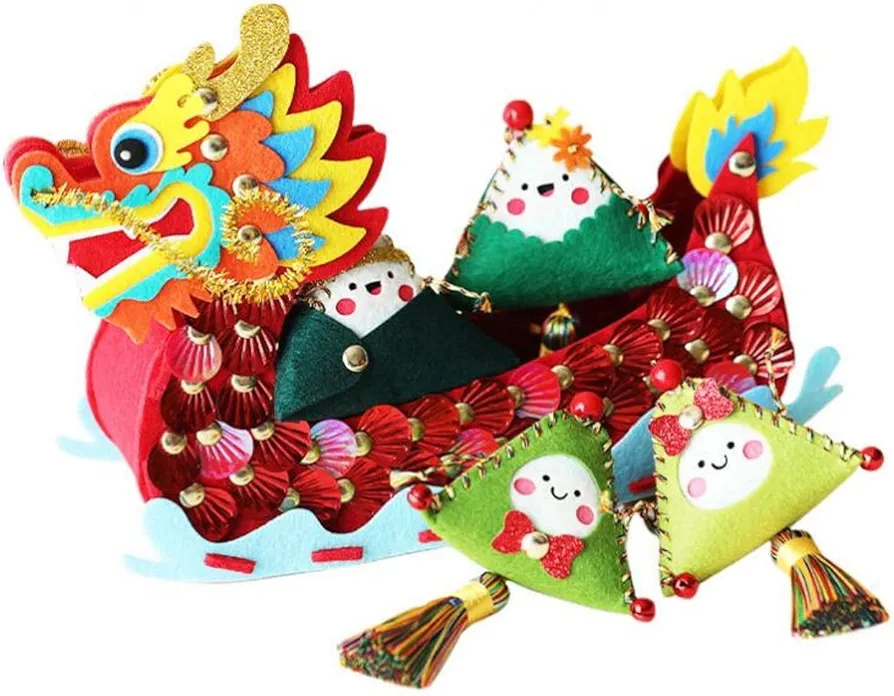 WellieSTR Dragon Boat Festival Craft Kit, DIY Sewing Felt Plush Decro for Kids Beginners Educational Sewing Set Girls and Boys Art Craft Kits