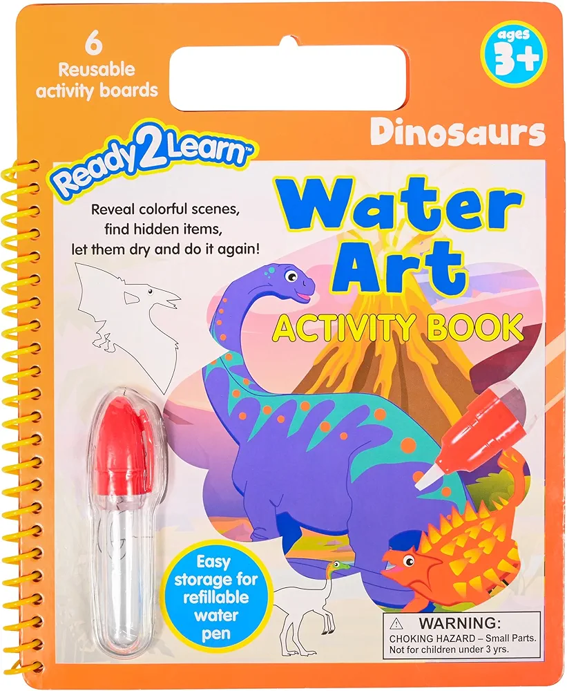 READY 2 LEARN Water Art Activity Book - Dinosaurs - 6 Activities - Mess-Free Coloring Book - Learn About Dinos - Reveal Vibrant, Prehistoric Designs