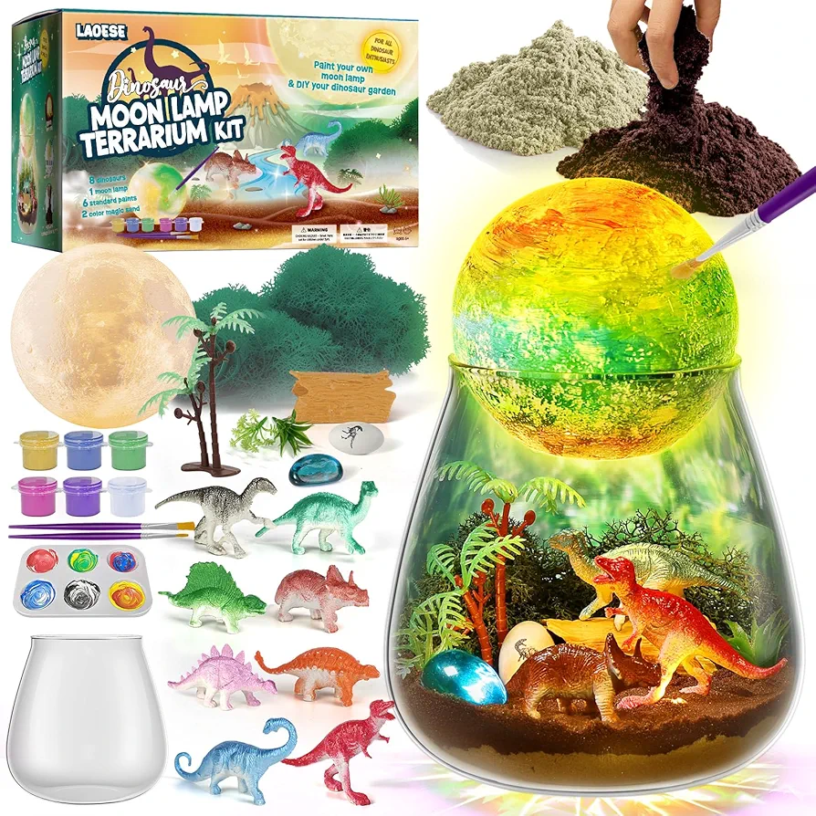 Dinosaur Terrarium Kit for Kids - Dino Kid Crafts with DIY Moon Lamp Kit - Birthday Gift for Boys Ages 4 5 6 7 8-12 Year Old - Arts and Crafts for Boys and Kids - Dinosaur Toys for Boys