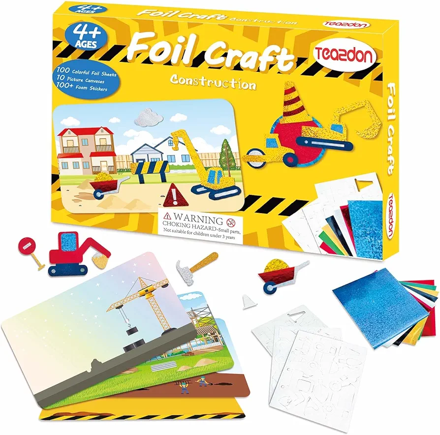 TEAZDON Art & Craft Activity Kit,Construction Foil Fun Colorful Set,DIY Creative Printing Set for Kids Gifts,No Mess Foil Art Activity for Boys and Girls 4, 5, 6, 7, 8, 9 Years
