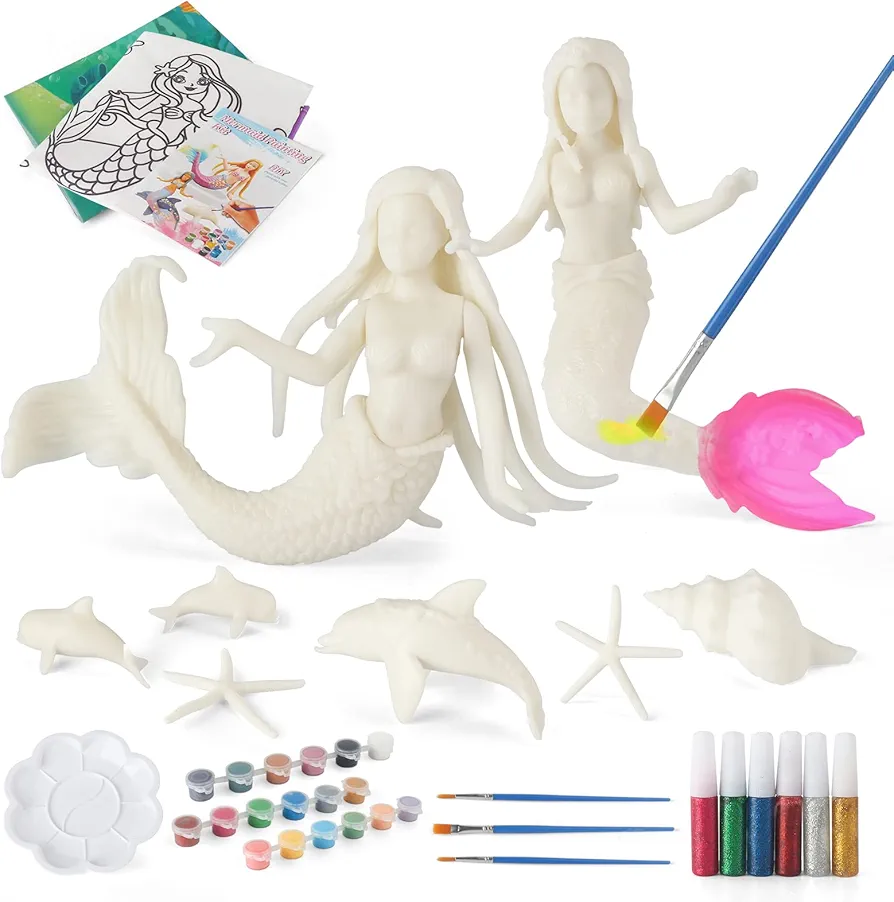 BESTYMXY Mermaid Toys Painting Kit, Mermaid Paint Kit, Kids Art Set, DIY Mermaid Paint arts & Crafts Set, Mermaid Toys for Girls