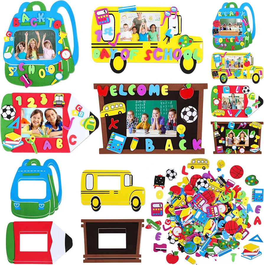 Fovths 136 Pieces Back to School Picture Foam Frame Craft Kit First Day of School DIY Picture Frame Craft Self-Adhesive Foam Stickers for Educational Activities Game Back to School Party Favors Decors