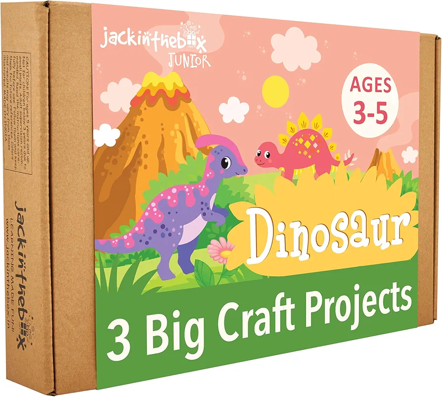 jackinthebox Dinosaur Toys for Kids 3-5,3-in-1 Dino Dress-Up Kit, Arts and Crafts for Boys and Girls, Dinosaur Costume, Great Gift for Kids Ages 3 4 5, No Mess Craft Kit for Kids, DIY Activity