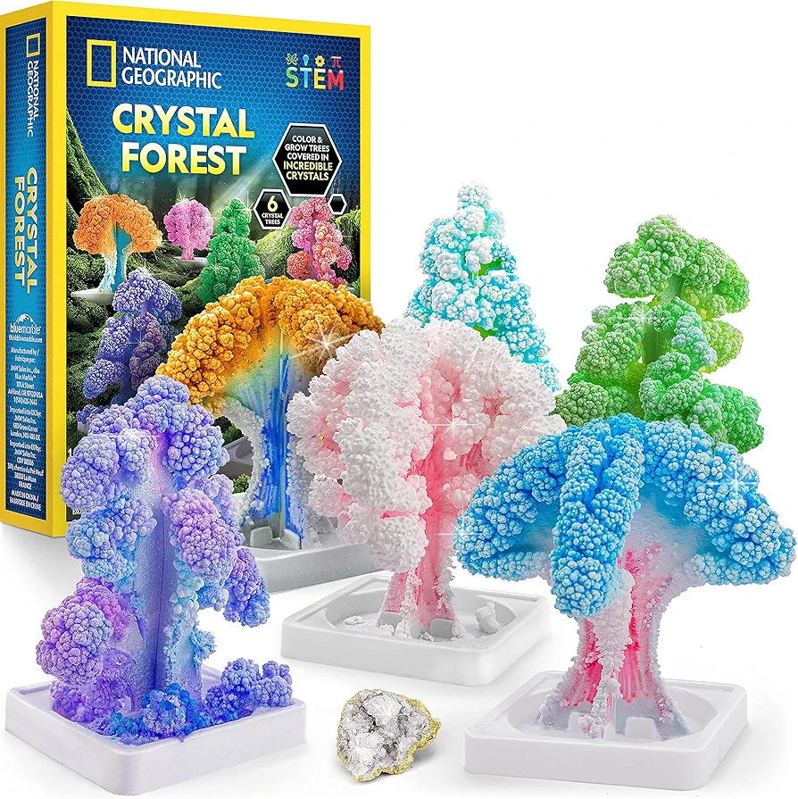Kids Crystal Growing Kit - Grow 6 Crystal Trees in Just 6 Hours, Educational STEM Craft Kit with Art Supplies and Geode Specimen