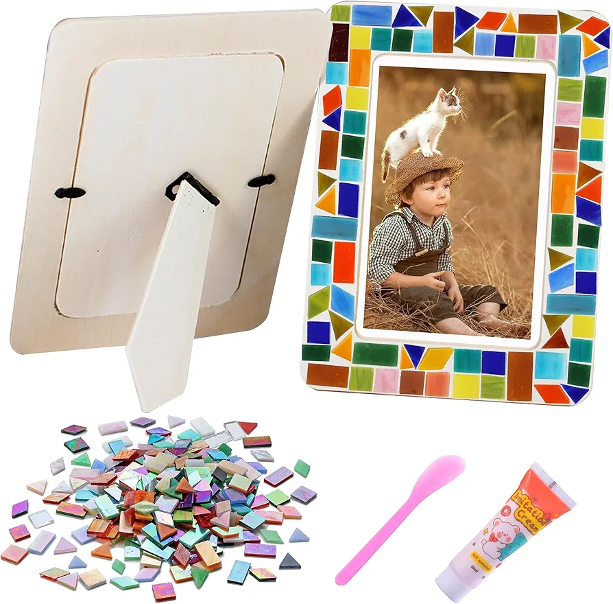 Diy Mosaic Picture Frame Craft Kit For Kids - Arts And Crafts For Girls Ages 8-12,Unfinished Wood Photo Frame Ornament Crafts For 6 7 8 9 10 11 12,Birthday Gifts For Girls & Boys Teens Mother'S Day