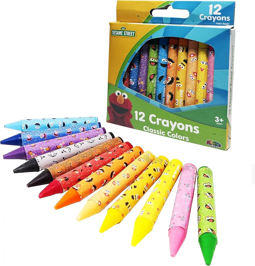 Sesame Street Crayons | For Toddlers and Kids | Assorted Colors and Non Toxic | Great for Classrooms | 12 Beginner Crayons Standard Size