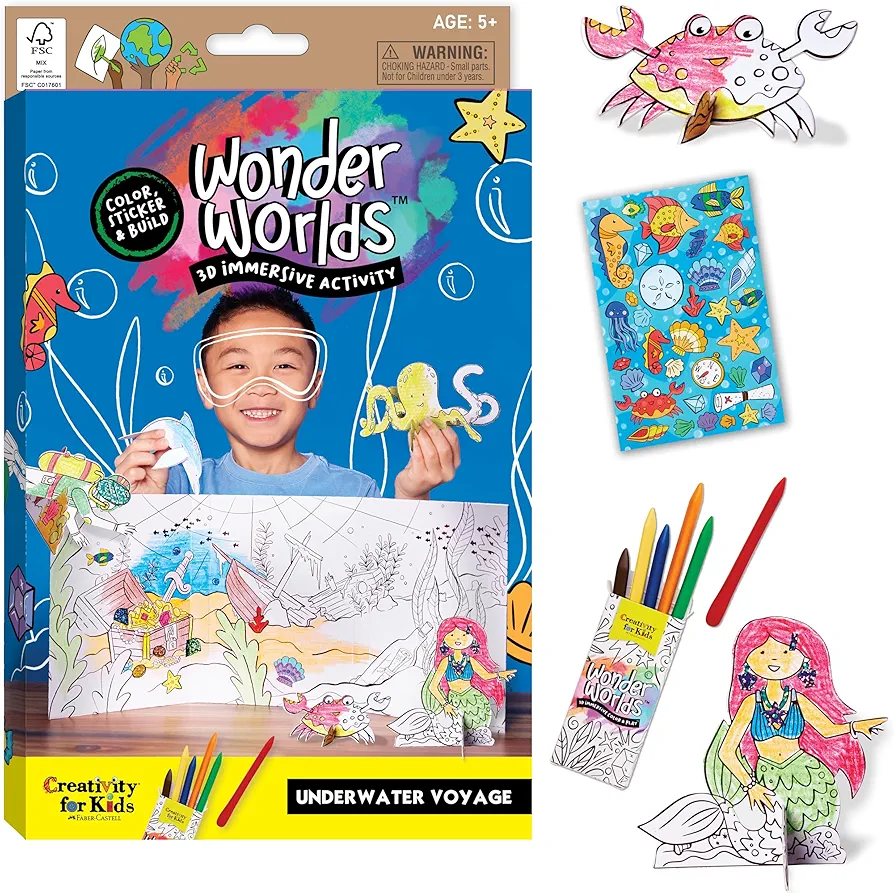 Creativity for Kids Wonder Worlds 3D Coloring Craft Kit: Underwater Adventure - Arts and Crafts for Kids Ages 5-7+, DIY Kit and Art Set for Kids, Kids Gifts for Boys and Girls