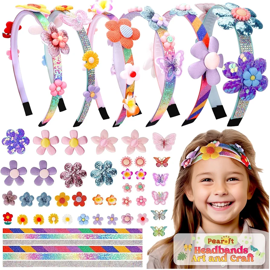 Headbands Gifts for 6 7 8 9 Year Old Girl Making Kits: Flower Craft Kits for Princess Girls Age 5-12 Toy Set Art and Craft for Girls Kids Age 6 7 8 Hair Accessories Creative Sets for Girl Age 12