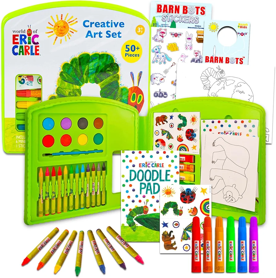 GAME PARTY Eric Carle Ultimate Coloring Activity Set for Kids ~ Eric Carle Hungry Hungry Catepillar Arts and Craft Bundle with Watercolors, Stickers and More (Eric Carle Art Activities for Toddlers)