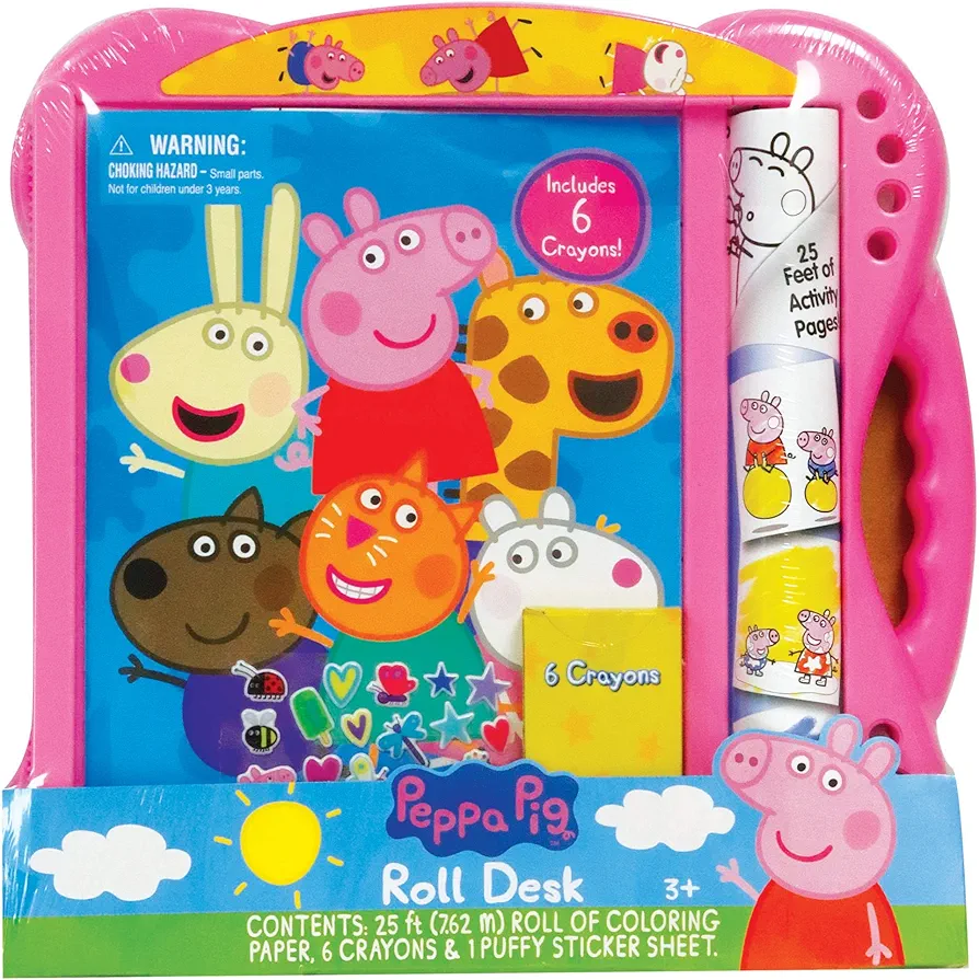 Peppa Pig: Roll Desk Activity Set - Spark Creativity with 25 ft Roll of Activitiy Paper, Puffy Stickers, and 6 Crayons. for Kids Ages 3+ to Unleash Imagination and Artistic Adventures