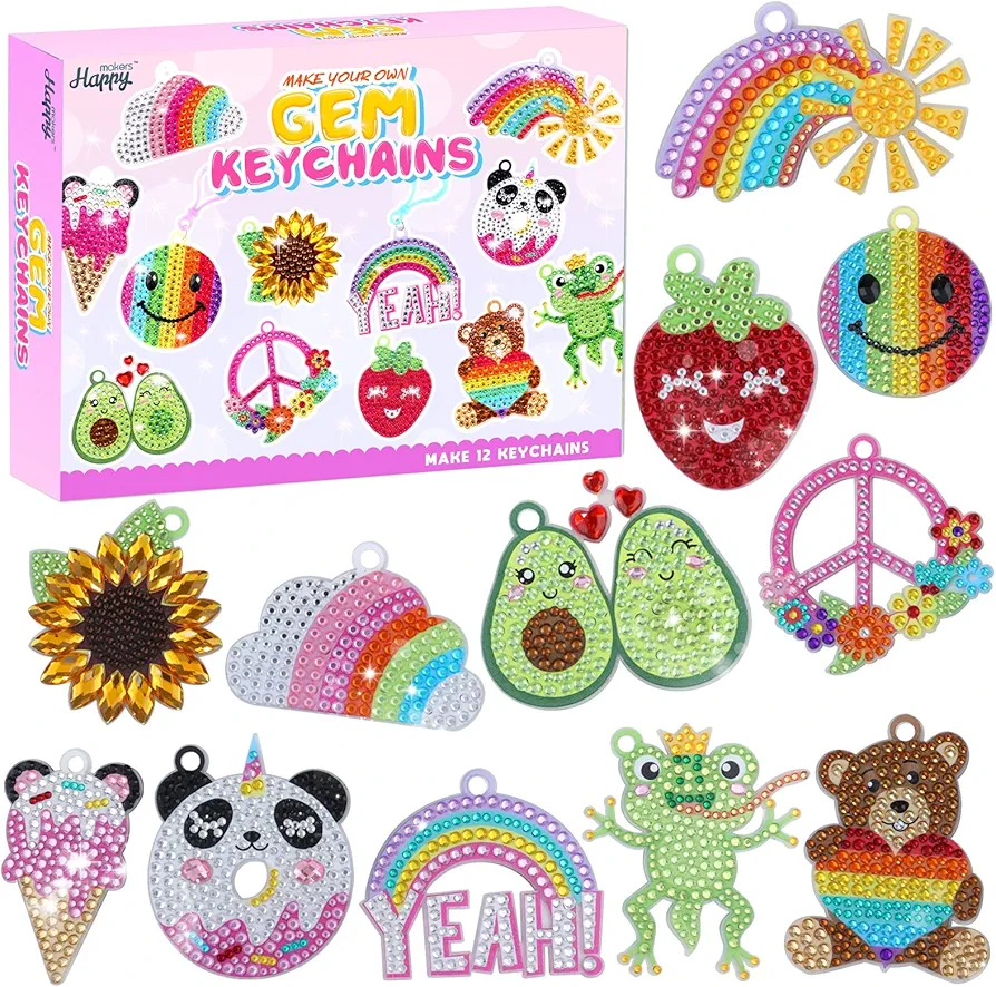 Happy makers Big Gem Diamond Art Painting Arts Crafts Keychains Suncatchers Kits for Gifts, Mosaic Painting Kit by Numbers for Teens Toddler DIY Create Your Own Motivational Frog
