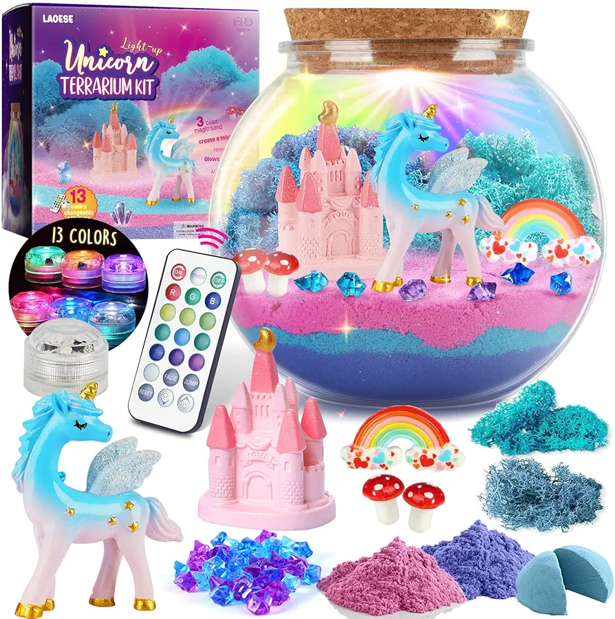 Unicorns Gifts for Girls - Unicorns Terrarium Kit for Kids - Birthday Gift for Girls Ages 4 5 6 7 8-12 Year Old - DIY Unicorns Toys for Girls - Arts and Crafts Kit for Kids - Best Girls Presents Stuff