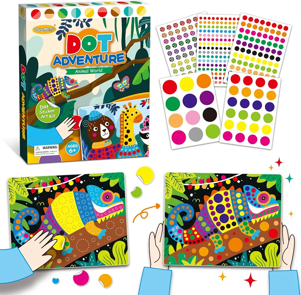 Drama Planet Dot Sticker Art Kit for Kids, Craft Captivating Animal Scenes with Dot Stickers, Includes Inspiration Guide, Craft Kits, Art Activities for Kids, Gift for Boys and Girls