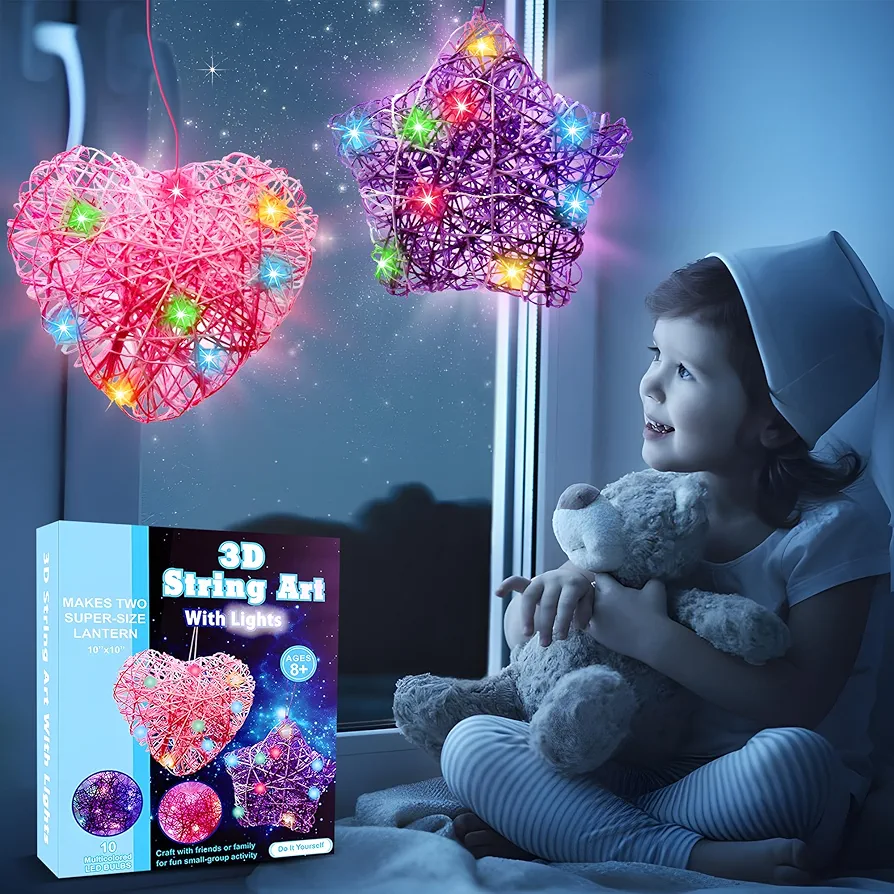 ROHSCE Light Up 3D String Art Kit for Kids, DIY String Art Lantern Kit Heart Arts and Crafts for Girls, Christmas Brithday Present for Girls 8-12, Gifts for Girls and Boys, Toys for 7 Year+ Old Girls