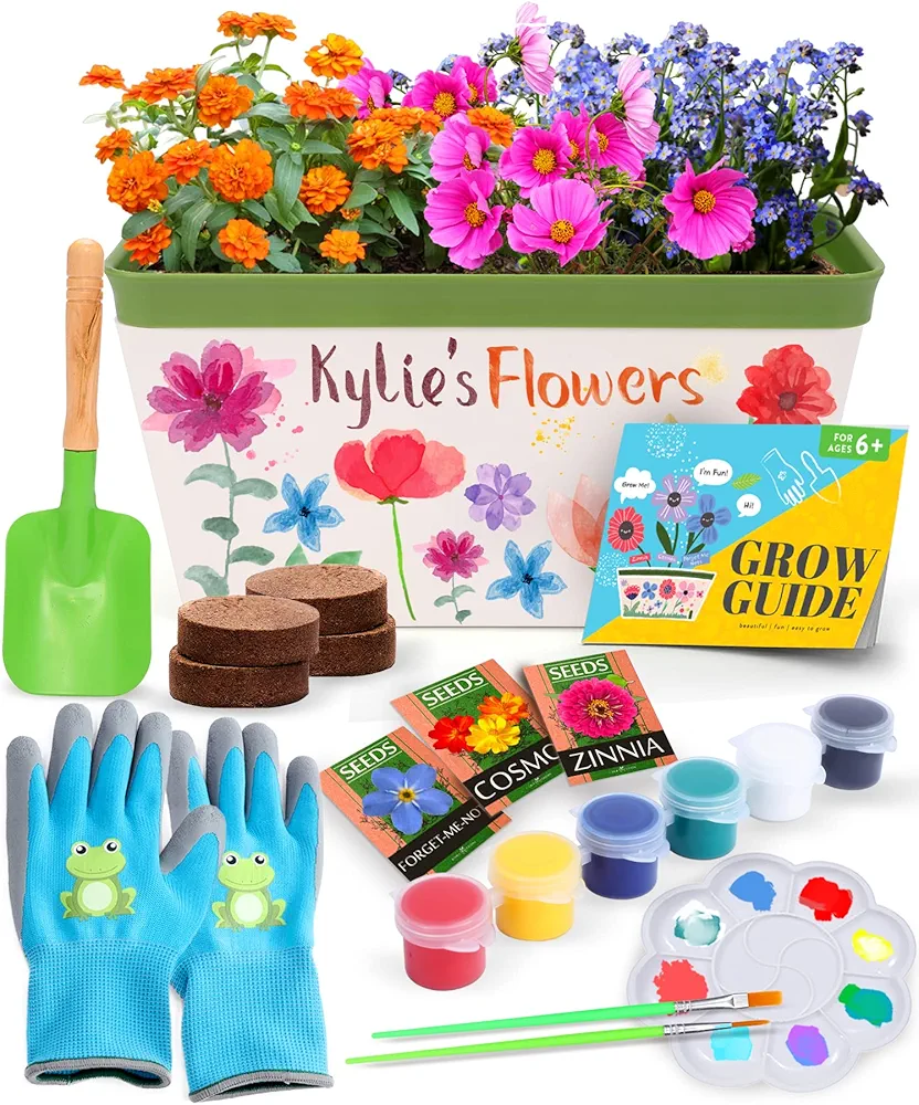 HOME GROWN Paint & Grow Flower Gardening Kit Set for Boys and Girls - Craft Activity Toy for Kids, Ages 5 6 7 8-12 Years Old - Unique Birthday Present - Plant Gift Toys