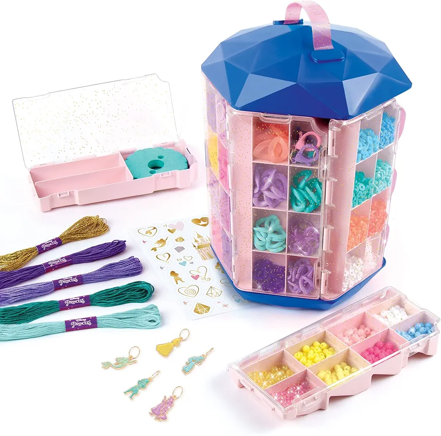 Disney Princess: 5-In-1 Activity Tower - 1600 Pieces Spinning Vertical Platform, Make It Real, 5 Removable Storage Trays, 5 Princess Charms, Various Types Of Beads, DIY Unique Jewelry Kit, Ages 8+