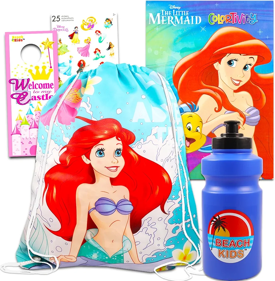 Disney Little Mermaid Art Kit - Bundle of Little Mermaid Craft Set with Ariel Bag, Coloring Book, Water Bottle, Stickers, More | Little Mermaid Activity Set