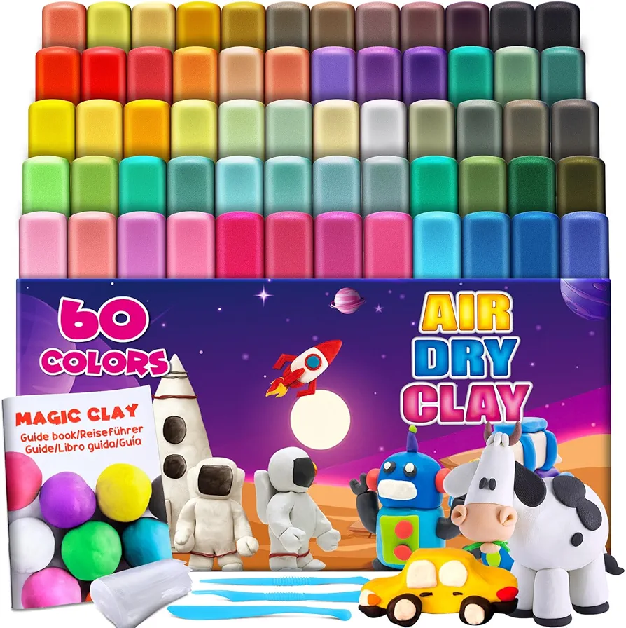 ESSENSON Magic Clay - Air Dry Clay 60 Colors, Modeling Clay for Kids with Tools, Soft & Ultra Light, Toys Gifts for Age 3 4 5 6 7 8+ Years Old Boys Girls Kids