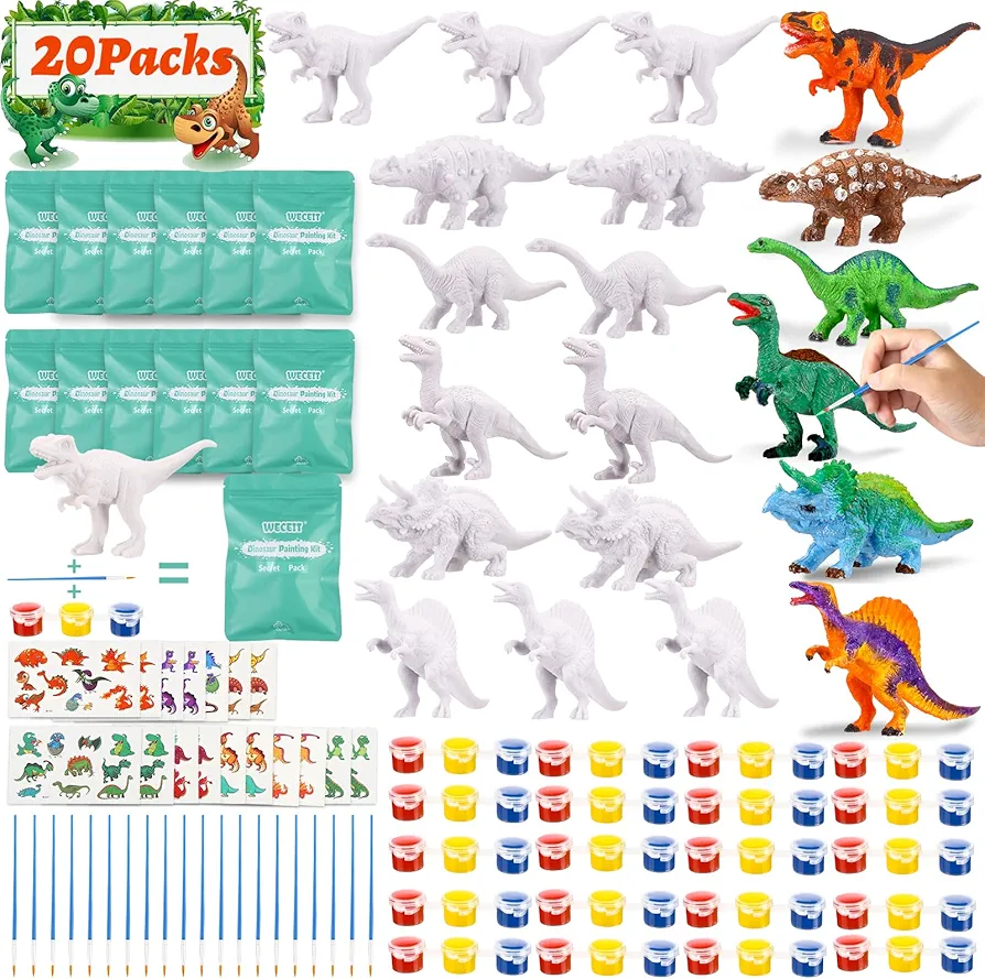 Dinosaur Party Favors Painting Kit for Kids Goodie Bags, 20 Mystery Bag Dinosaur Arts and Crafts for Stocking Stuffers Pinata Filler, Christmas Birthday Gifts for Boys Girls,Treasure Box Prizes Toys