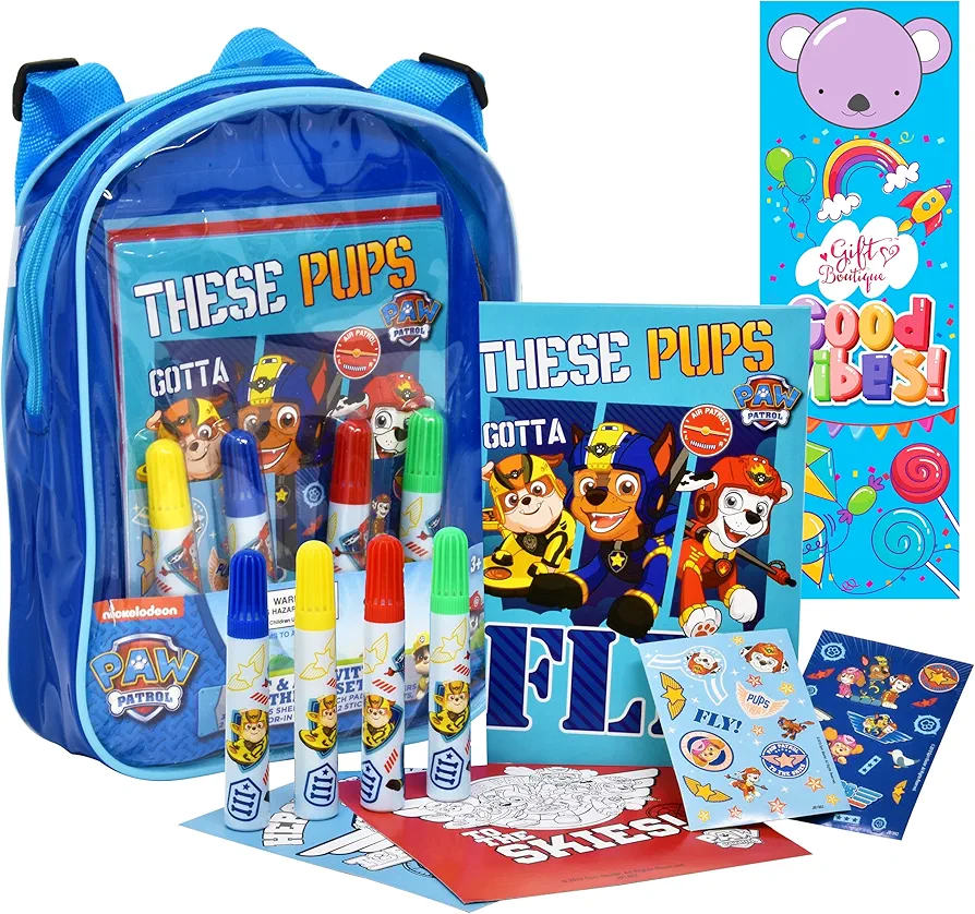Gift Boutique Paw Patrol Coloring and Activity Set, Includes Markers, Stickers, Colorful Art Supplies, Doodle Activity Pad Mess Free Crafts Color Kit in Travel Backpack, for Toddlers and Kids