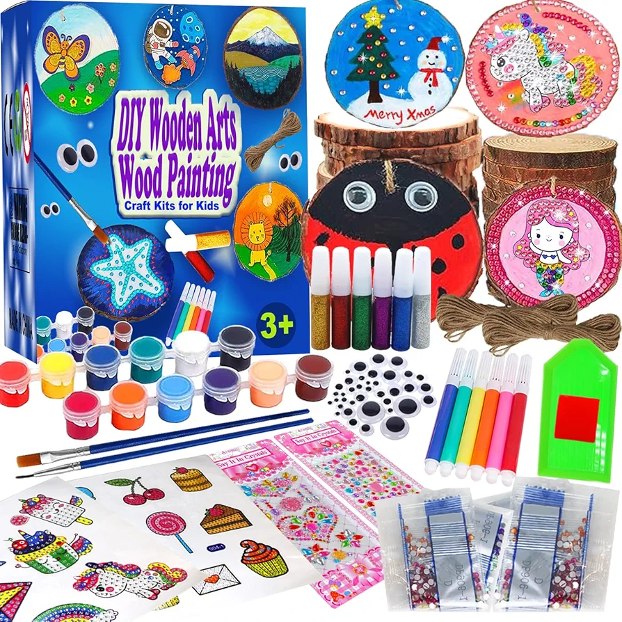 Huastyle Arts & Crafts Kits for Kids Girls Ages 8-12, 24 Wood Slices Pack Creative DIY Activity Gifts Toy, Wooden Ornaments Crafts for Girls 4-6 6-8 Years Old Birthday Gifts