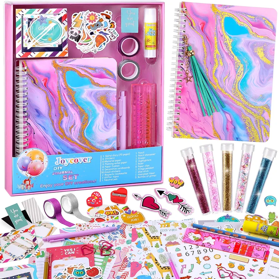 Joycover Journal Set for Girls Ages 8-12, Christmas Gifts for Girls Ages 8 9 10 11 12 13 14 Year Old, Journaling Scrapbook Kit and Diary Stationary Set for Tween Girls, DIY Crafts for Teen Girls Pink
