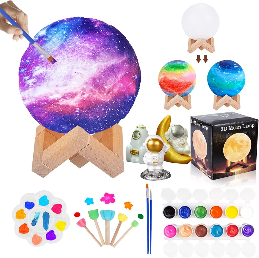 Paint Your Own Moon Lamp Kit, Cool Gifts DIY 3D Space Moon Night Light, Art Supplies Arts & Crafts Kit, Arts and Crafts for Kids Ages 8-12, Toys Girls Boy Birthday Gift Ages 3 4 5 6 7 8 9 +