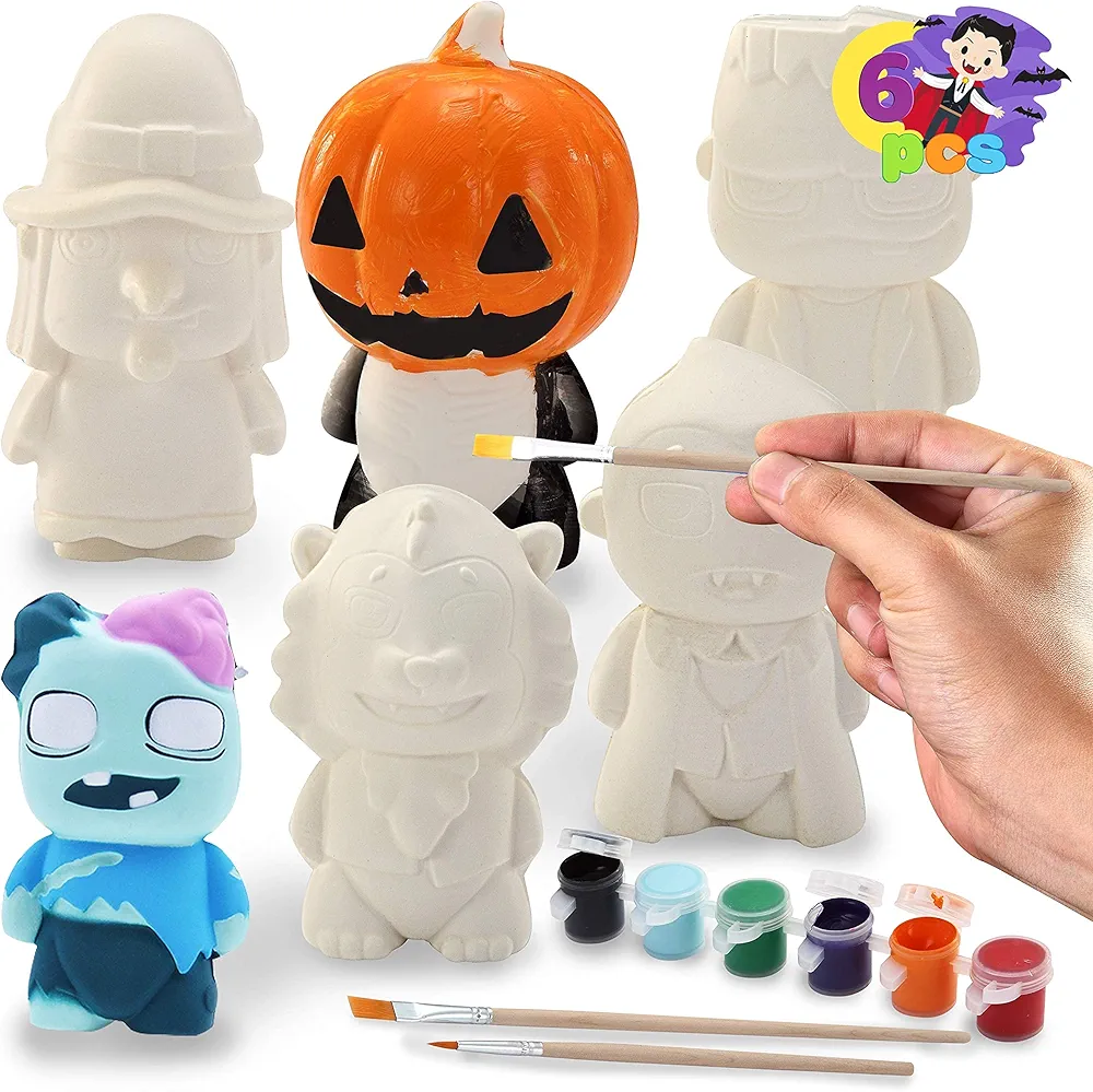 JOYIN Halloween Squishy Toys Coloring Craft Kit with 6 Different Characters, 6 Colors Paints, and 3 Paintbrushes. Art & Craft Kit DIY Set Halloween Party Games for Kids Activities Party Favors