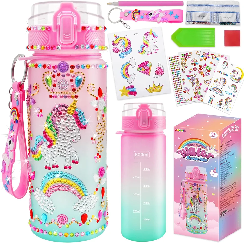 MOFUPG Decorate Your Own Water Bottle Kits for Girls Age 4-6-8-10, Unicorn Diamond Painting Crafts, Fun Arts and Crafts Gifts Toys for Girls Birthdays, Christmas, Back to School, Thanksgiving Gifts