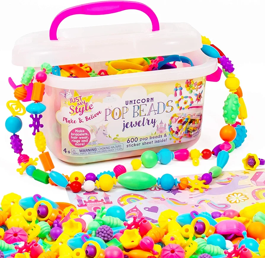 Just My Style Make & Believe Unicorn Pop Beads, 500+ Snap-Together, DIY, Bead Kit for Girls, Jewelry Set, Great Travel & On The Go Activity for Kids Ages 4, 5, 6, 7, 8