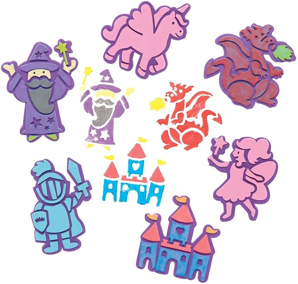 Baker Ross FE537 Fairy Tale Craft Foam Stampers - Pack of 10, Craft Stamps, Stamp Sets for Children, Ideal for Kids Arts and Crafts Projects