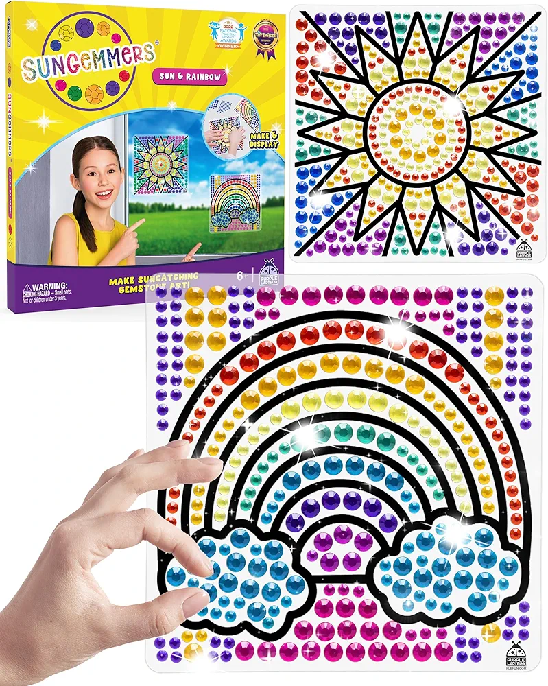 SUNGEMMERS Window Art Kit for Kids, Gem Art Suncatcher - Great 7 6 Year Old Girl Birthday Gift Ideas, & Gifts for 4 5 6 7 8 9 10 Year Old Girls & Boys - Fun Arts & Crafts for Kids Ages 6-8 8-12 4-6