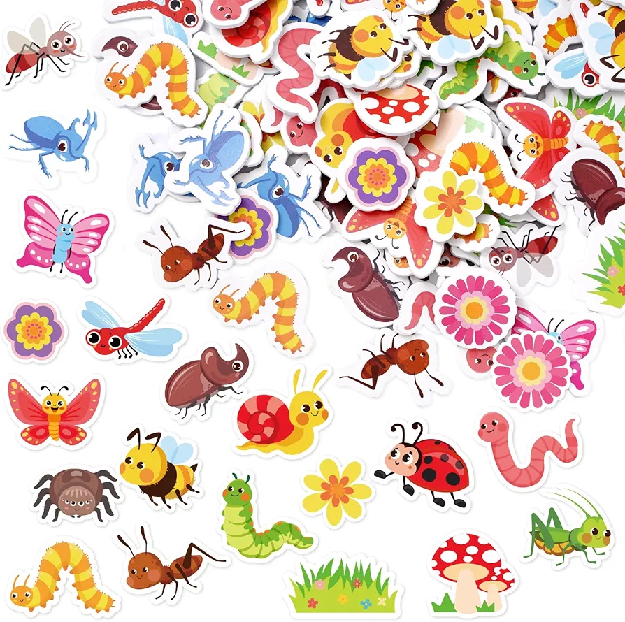 300Pcs Insect Foam Stickers Cute Cartoon Flower Butterfly Bee Ant Decals Self-Adhesive Stickers for Spring Summer Arts Crafts Greeting Cards School Home Decor Party Supplies