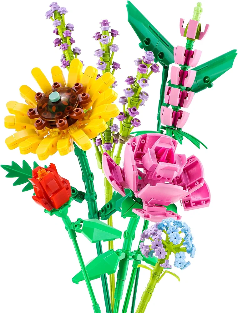 DREAMSOME Flowers Bouquet Toys Building Set for Adults - Artificial Flowers with Tulip & Sunflower & Rose & Lavender, Arts and Crafts, Home Decor, Birthday Gifts for Her, Him, Mothers