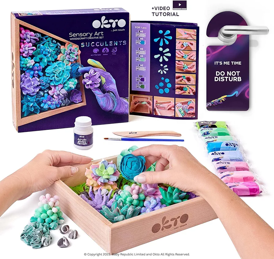OKTO Art Kit Tenderness| Succulents Art Set 3D for Home Wall Decor | Craft Kits for Adults and Teen | Craft Box with Modeling Clay for Succulents | Hobby Kits Succulent DIY Kits