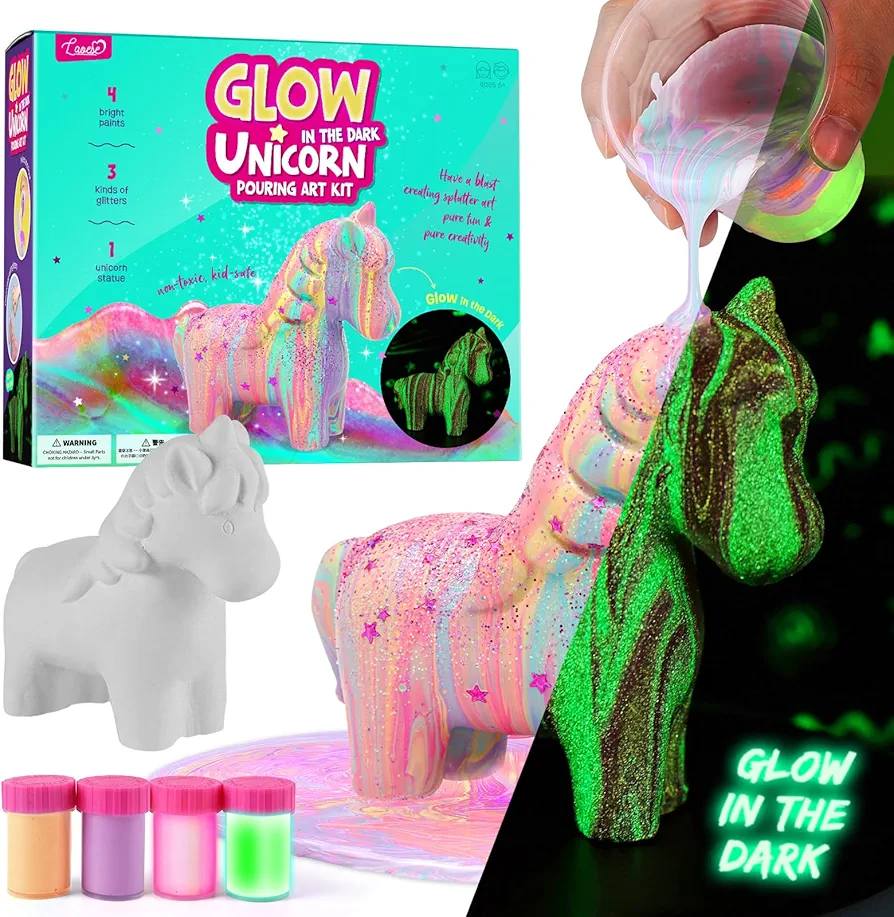 LAOESE Unicorns Paint Pouring Art Kit - DIY Craft for Kids Age 6-12, Arts and Crafts Kit for Girls & Boys, Toys Girls Boy Birthday Gift Ages 4 5 6 7 8 9 10 11 12+