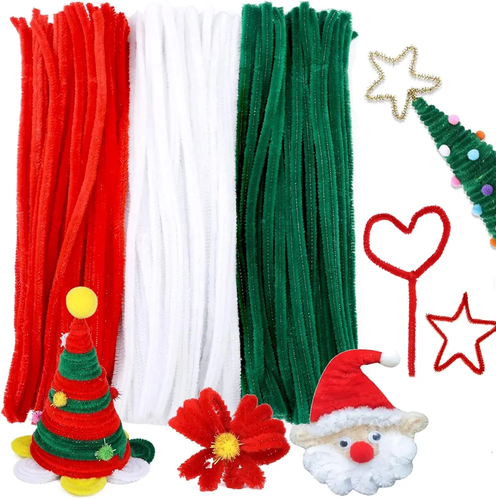 300 Pcs Pipe Cleaners,Pipe Cleaners for Crafts,Pipe Cleaner Crafts,Chenille Stems for Craft Kids DIY Arts&Crafts Supplies (Red Green White)