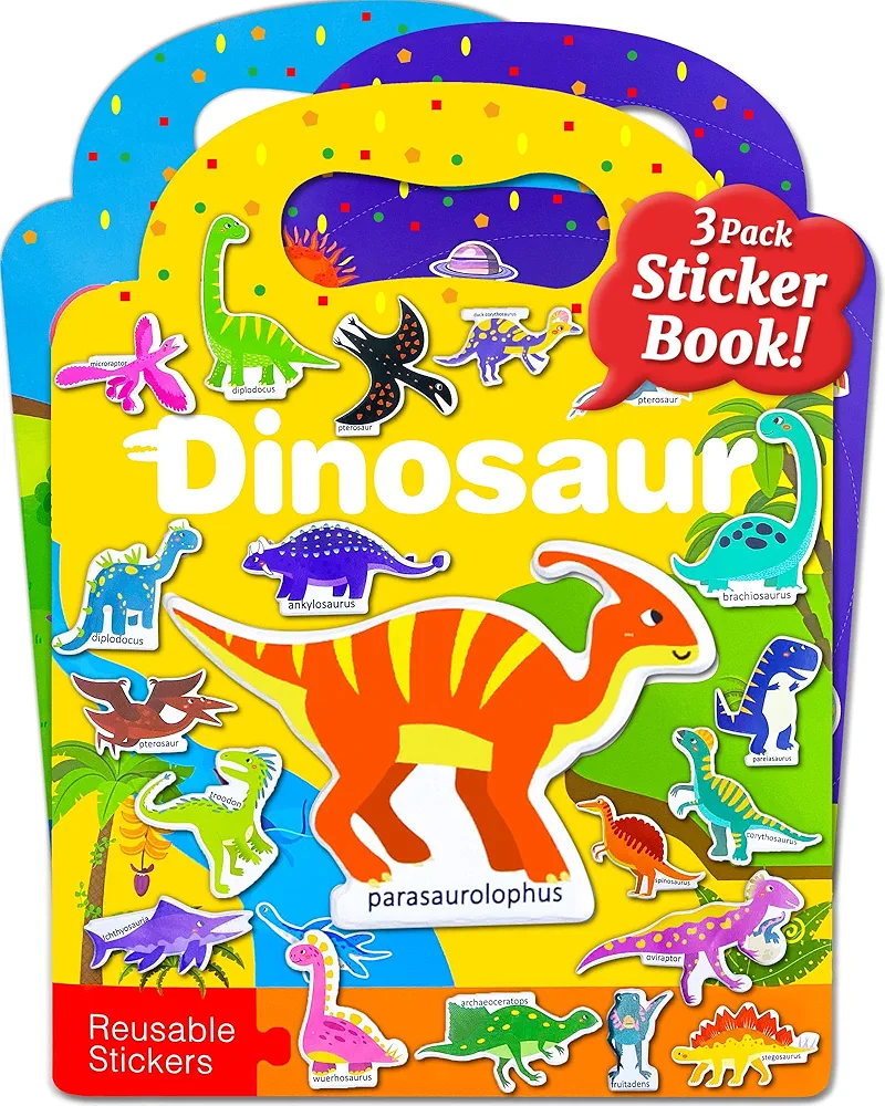 Benresive Puffy Reusable Sticker Book for Toddlers 2-4 Years, 3 Sets Travel Stickers for Kids, Waterproof Sticker Books for Toddlers 1-3, 94 Pcs Crafts Activities for Toddlers 1-3 2-4 3-5