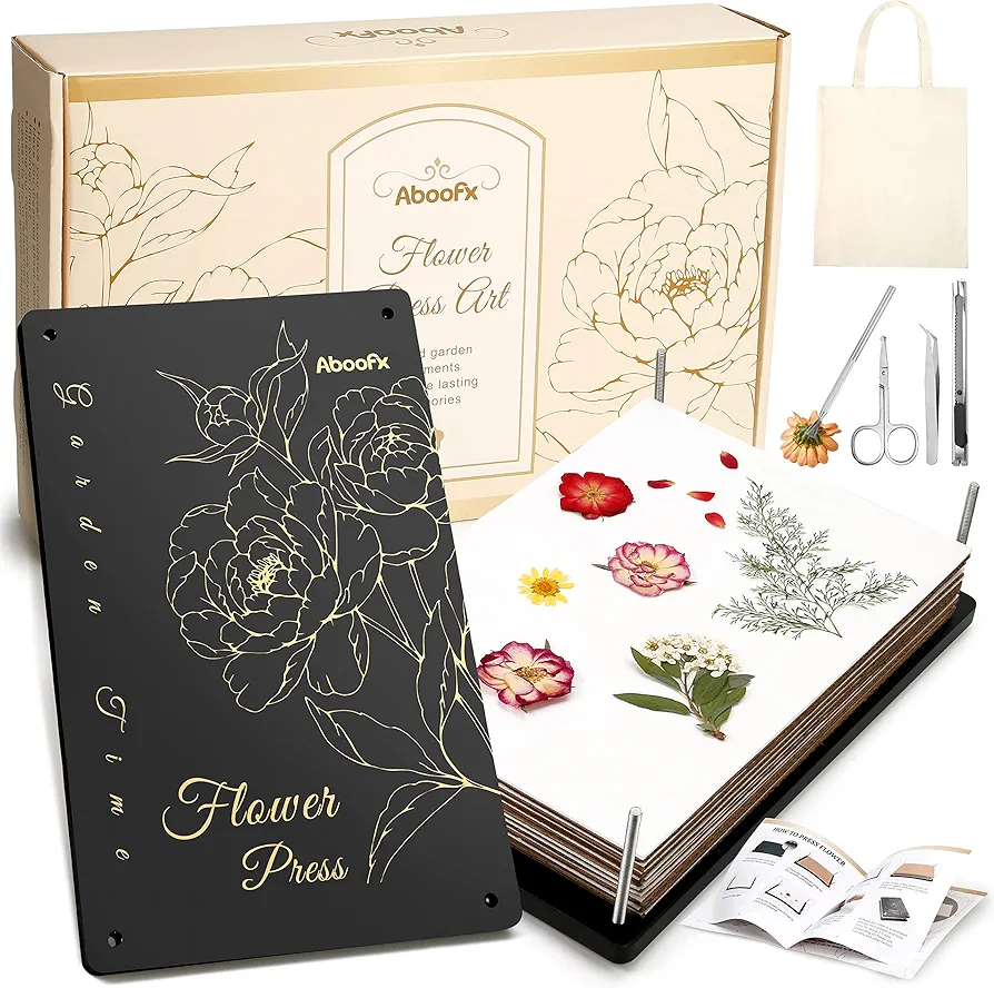 Aboofx Extra Large Flower Press, 13.4" x 8.7" 10 Layers Wooden Flower Pressing Kit with Storage Bag, Flower Pressing Kit for Adults, Pressed Flower Plant Preservation Kit DIY Art and Craft