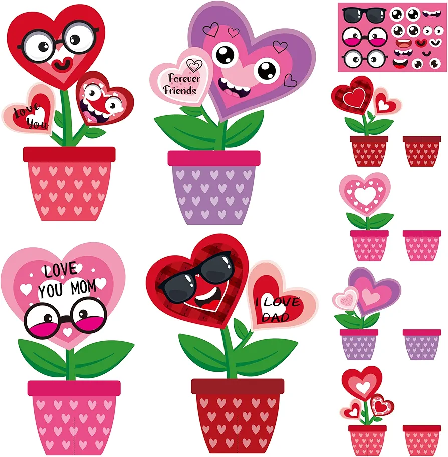 WATINC 32PCS Father’s Day Flower Craft Kit, Make Your Own Fathers Heart Flowers Pot Gift Craft Decorations, DIY Art Craft Set Home School Classroom Fun Activities Party Decors for Kids