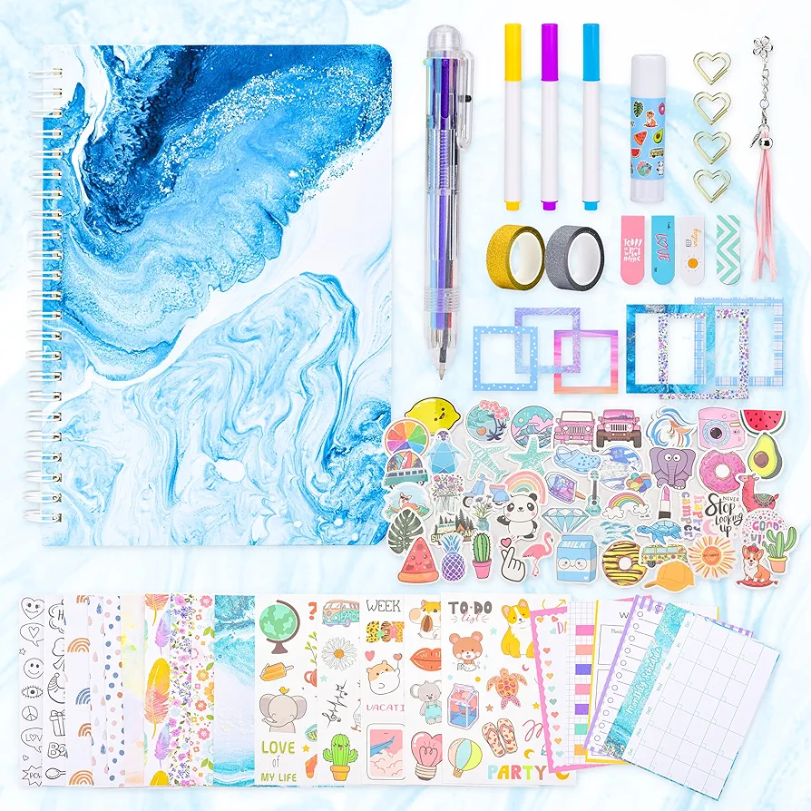 DIY Journal Set for Girls Gifts Ages 8 9 10 11 12 13 Years Old and Up, Birthday Gifts for Tween Age Girls, Art & Crafts Stuff for Tween & Teenage Kids, Girls, Scrapbook & Diary (Blue)