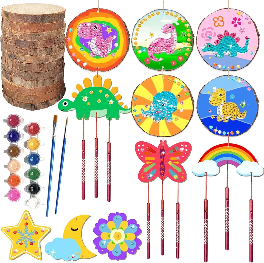 YOYOJOY Kids Crafts 8-12, Wood Slice Painting Kit with Wind Chimes, Arts and Crafts for Kids Boys Girls Ages 3-5 6-8 8-12, Birthday Holiday Gift